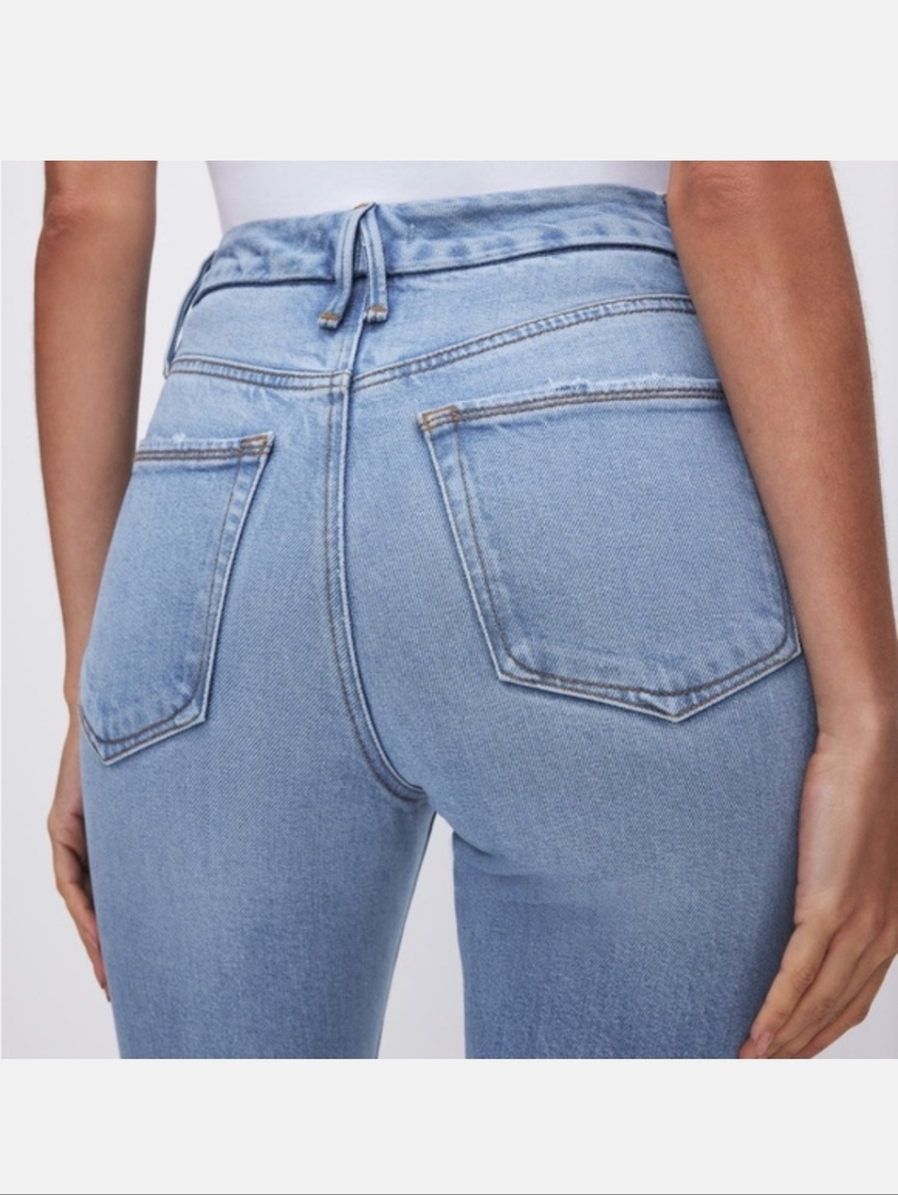 Good American Light Blue Distressed Flare Jeans